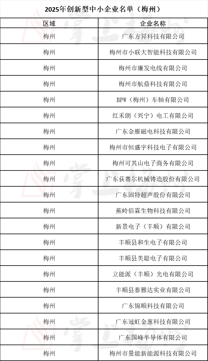  梅州65家企业榜上有名！2025创新型中小企业和通过复核的创新型中小企业名单公布