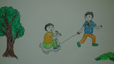 客家儿童传统游戏——板板车