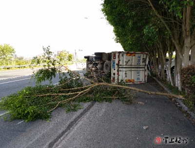 为避让小车，货车失控侧翻！事发S223线梅县区丙村段