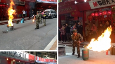 公安消防大队联合宁新街道办事处开展消防演练