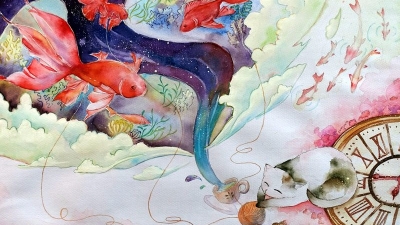 小记者才艺秀丨李杭书法《游山西村》；罗子柔绘画《猫咪的下午茶》