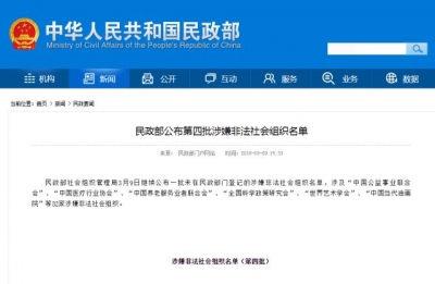 民政部公布第四批涉嫌非法社会组织名单 共32家