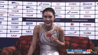 亚运会女子蹦床 刘灵玲摘金朱守李铜牌