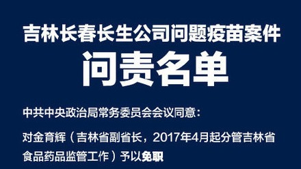 吉林长春长生公司问题疫苗案件问责名单曝光