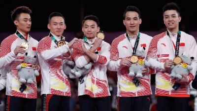 中国体操男团战胜日本队 亚运会成功复仇夺金牌
