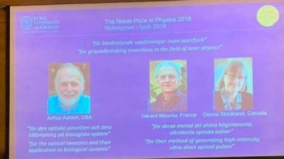 诺贝尔物理学奖揭晓：美法加三名科学家因激光物理获奖