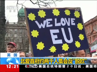 英国北爱尔兰首府约两千人集会反“脱欧”