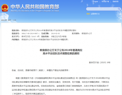 教育部：2019年这些高水平运动队停止招生，重点发展足球等项目