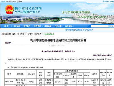 梅州梅江区四宗中心区域土地出让，最高起拍价4.3亿