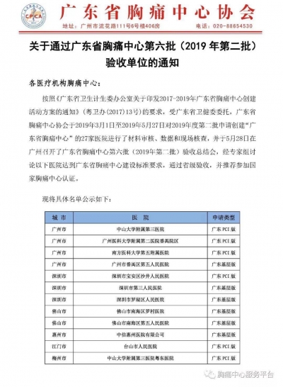 好消息！中山三院粤东医院成功创建“广东省胸痛中心”