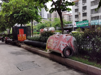 竖广告、拴养家禽...梅城这段路绿化带成“私人花园“！