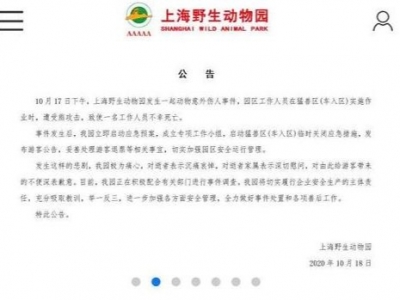 上海野生动物园发生熊伤人事件 一名工作人员死亡