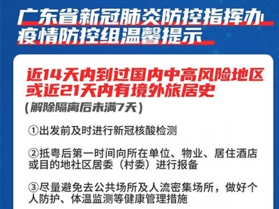 假期结束，来粤返粤人员怎么做？这份疫情防控提示要牢记