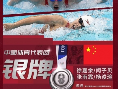 中国队获得游泳男女混合4x100米混合泳接力银牌