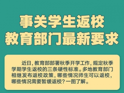 事关学生返校！教育部门最新要求来了