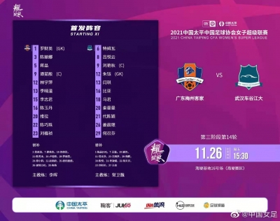 女超联赛争冠组最后一轮0：0战平武汉！梅州客家将与上海争季军