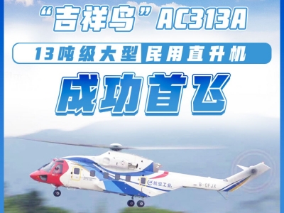 13吨级大型民用直升机AC313A成功首飞