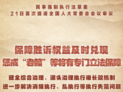 惩戒“老赖”等将有专门立法保障！民事强制执行法草案首次提请审议