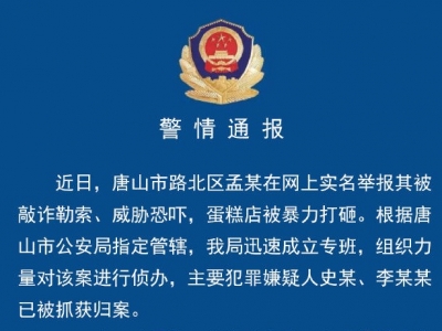 河北唐山：打砸蛋糕店案件2名犯罪嫌疑人被抓获