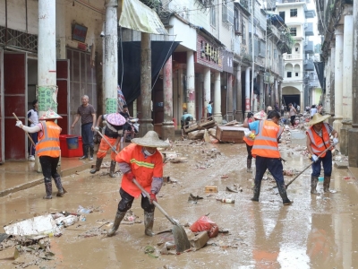 大埔高陂、茶阳等乡镇洪水已退，全县各行政村受灾点正顺利推进灾后复产工作