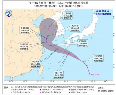 今年第5号台风“桑达”于昨晚生成 我国部分海域将有6至8级大风