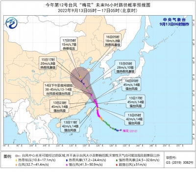 台风橙色预警：“梅花”加强为强台风级 多地有大暴雨