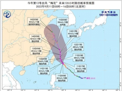 “梅花”加强为强台风级！可能于15日登陆或擦过浙江沿海