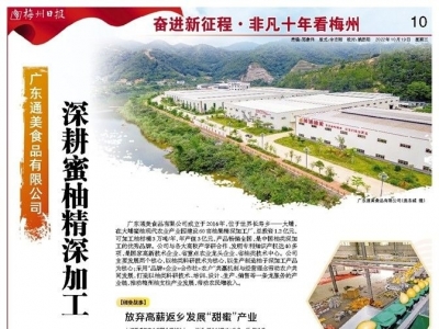 非凡十年看梅州丨广东通美食品有限公司：深耕蜜柚精深加工 以匠心致敬初心