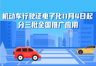 公安部：机动车行驶证电子化明起分三批全国推广应用