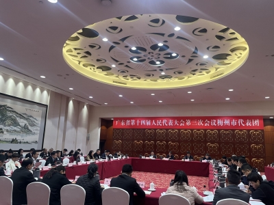 梅州代表团审议省人大常委会工作报告和“两院”工作报告，叶贞琴张海波马正勇王晖等参加审议