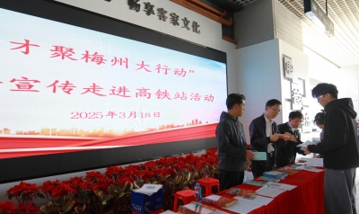 百万英才汇南粤丨梅县区开展“才聚梅州大行动”招聘宣传进高铁站活动