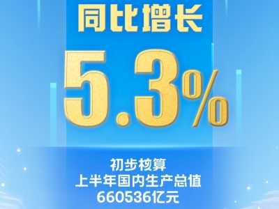 最新公布！上半年中国经济同比增长5.3%