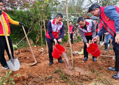 兴宁市教育局到坭陂镇开展“党建红”引领“生态绿”乡村绿化主题党日活动