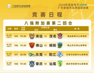 粤超八强附加赛第二回合门票预约明晚22点截止！射手榜、助攻榜上新