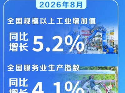 8月全国规模以上工业增加值同比增长5.2%